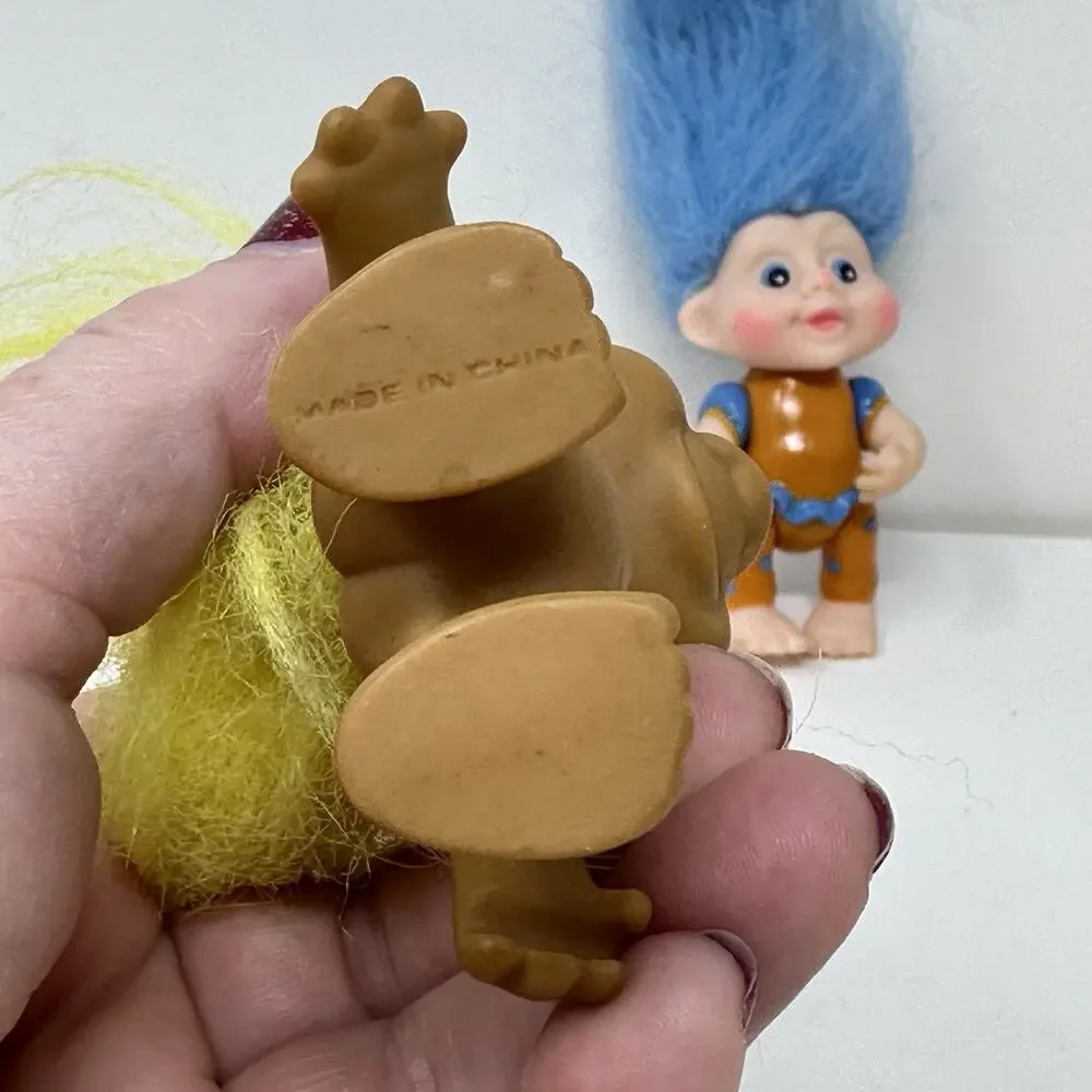 Vintage 3” Troll, Troll Keychain & Clown Troll - Yellow & Blue Hair